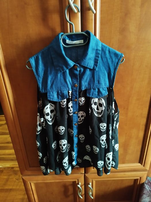 Bluzka, koszula jeans w czaszki XL