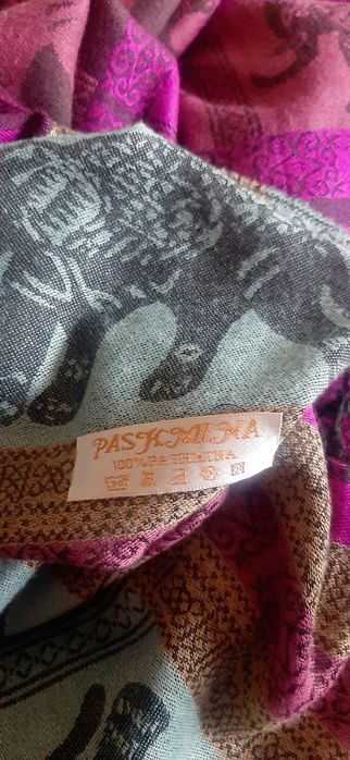 Duży szal indyjski pashmina kaszmir 100% kolorowy duży wzory XL chusta