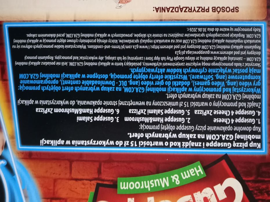 11 kodów G2A.COM z opakowań po pizzy pizza  Guseppe Dr.Oetker 165 zl