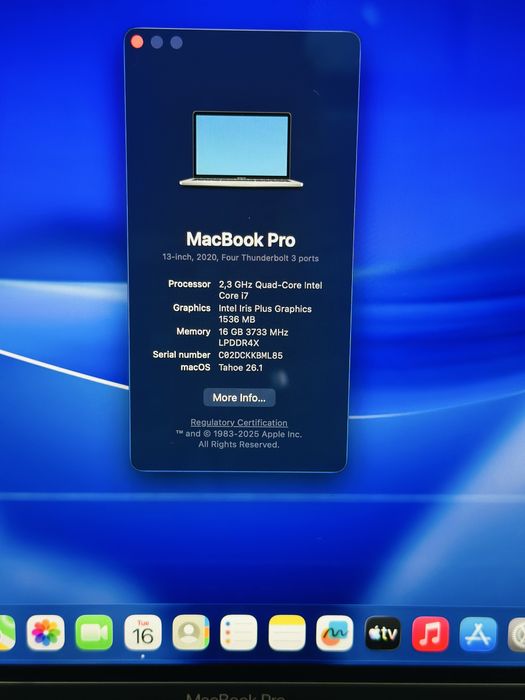 Macbook Pro 2020 16GB/256GB Core i7 Touchbar