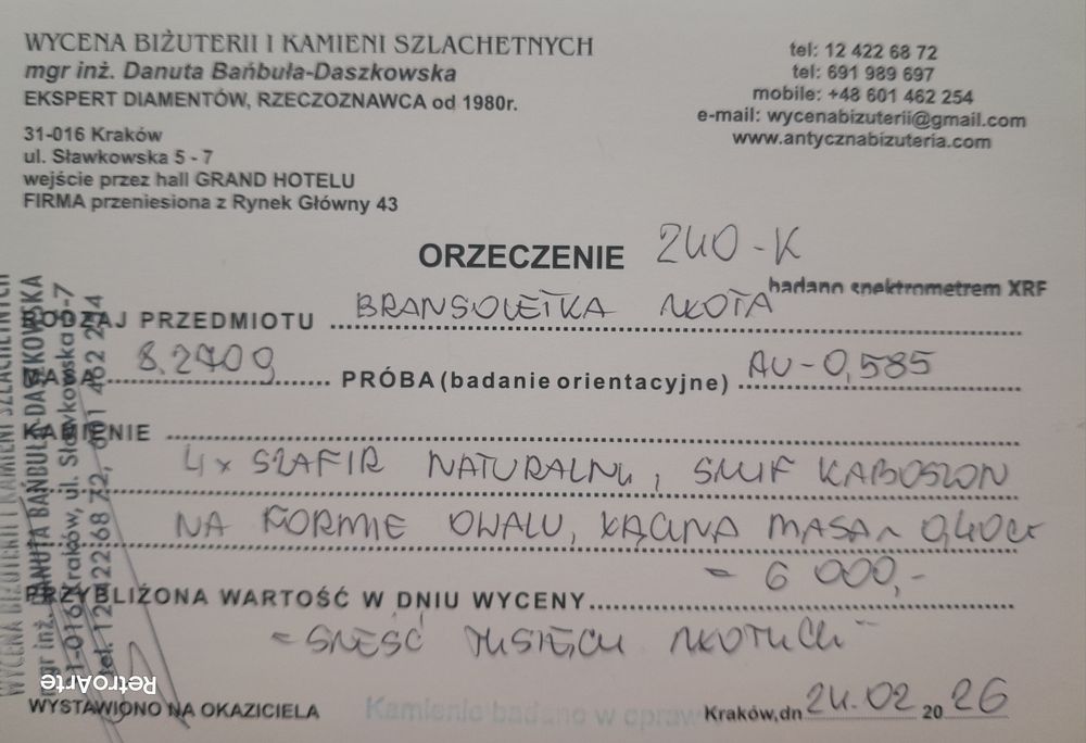 Retro Bransoletka  8.3g Złoto 585 Szafiry Nat. WYCENA