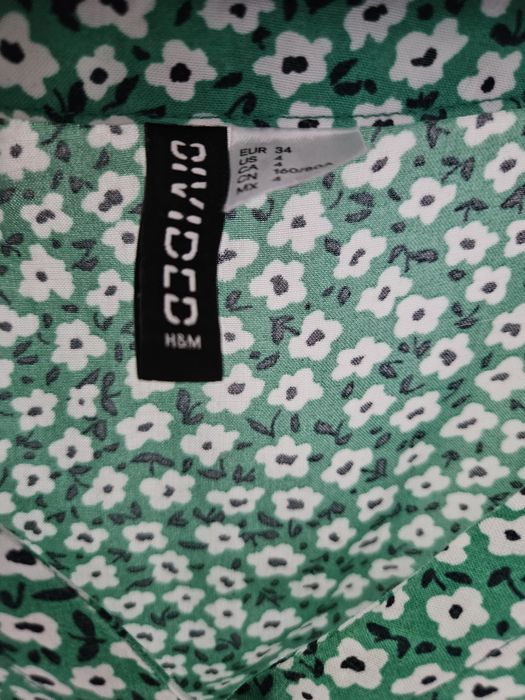 Bluzka H&M zielona kwiatki wiązana