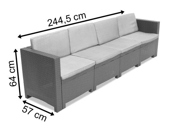 Czteroosobowa sofa z technorattanu antracyt nowa
