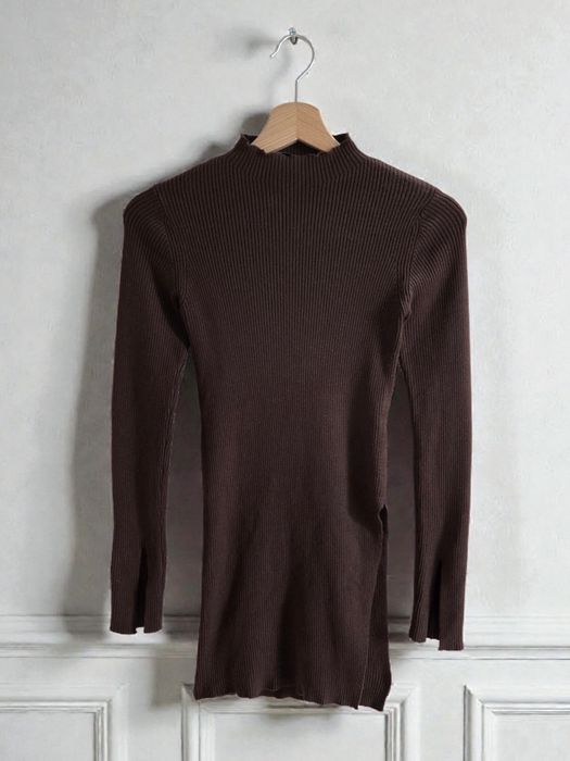 ZARA czekoladowy sweter prążkowany   brązowy  old money narty