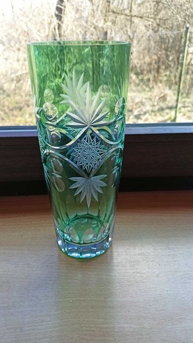 Wazon kryształowy 25 cm, zielony, PRL, Julia