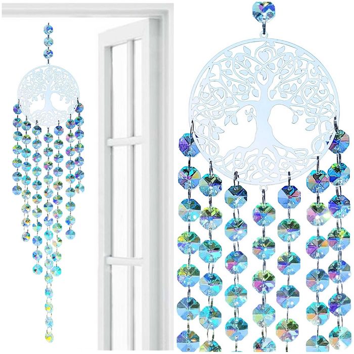 Łapacz Snów Słońca DRZEWO ŻYCIA Kolorowy SZKLANY Zawieszka na Okno