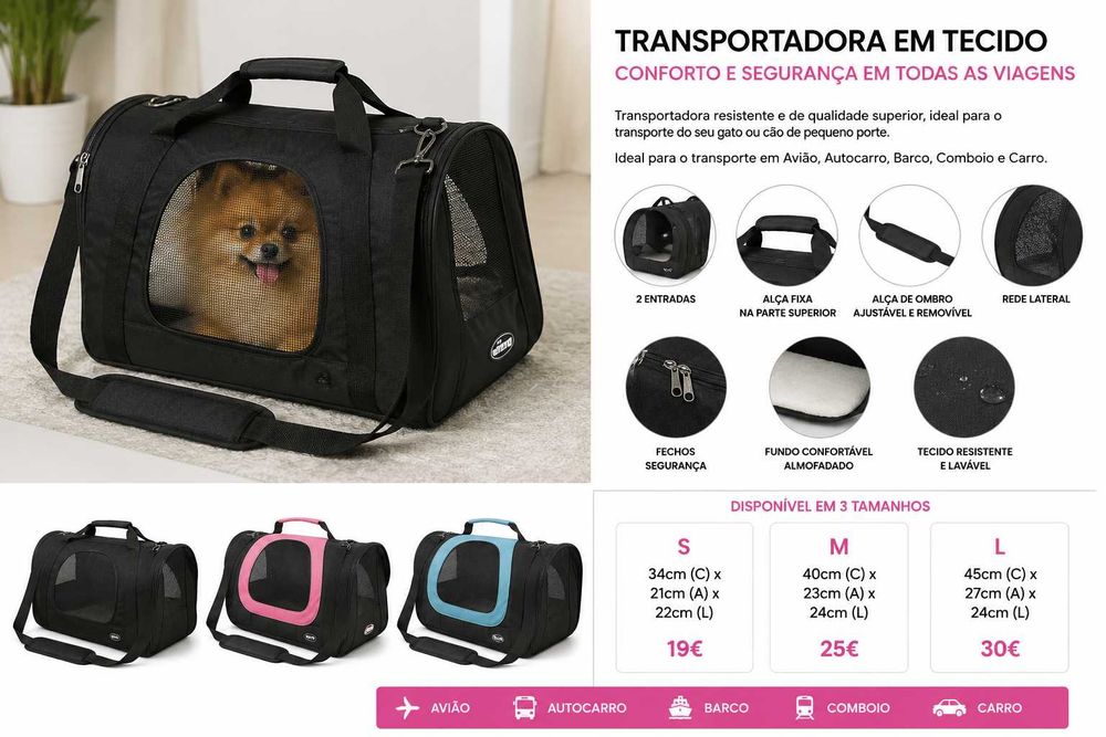 NOVAS - Transportadora em Tecido para Cães e Gatos – Resistente, Confortável e Dobrável | 3 Tamanhos