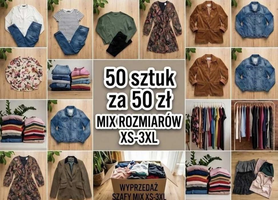 1 ZŁ ZA SZTUKĘ! 50 szt. Ubrań Rozmiar mix XS-3XL MIX odzieży za 50 zł! Zara, H&M, Primark