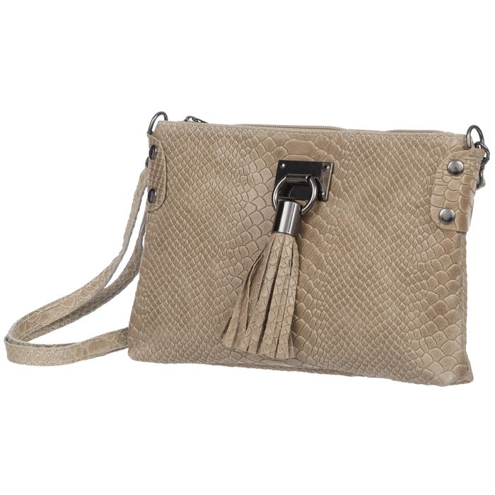 VERA PELLE torebka skórzana listonoszka kroko z paskiem V487 c.beżowa