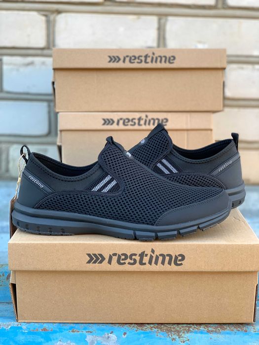Чоловічі кросівки Restime чорні (46, 47) — літні легкі кросівки / мокасини, сітка, великі розміри, дихаючі