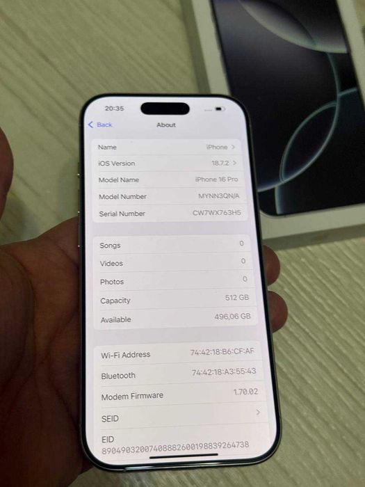 Iphone 16 pro 512 White Sim Батарея 96% 303 цикла  900$