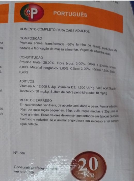 Ração de Cão de Manutenção(Ideal para cães de Caça)