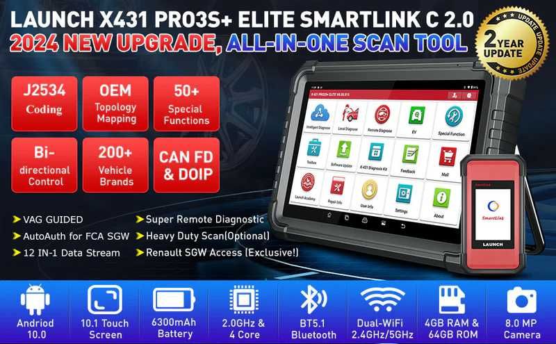 Launch X431 PRO3S+ ELITE HD Maq Diagnóstico Ligeiros + Pesados (NOVO)