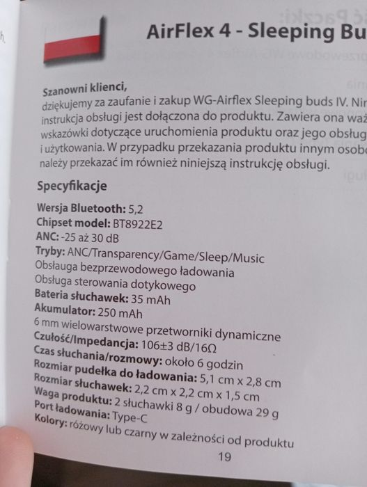 Słuchawki AIRFLEX 4, nowe nieużywane