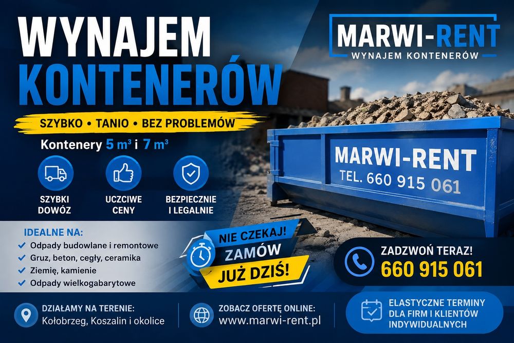 Wynajem kontenerów na gruz i odpady budowlane