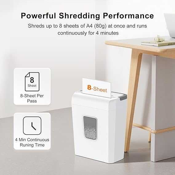 Bonsaii C277-C Niszczarka do papieru, kart 8 kartek, P-4,pojemnik 13L