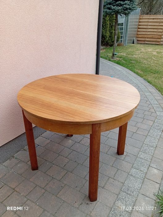 Stół okrągły rozkładany PRL Transport