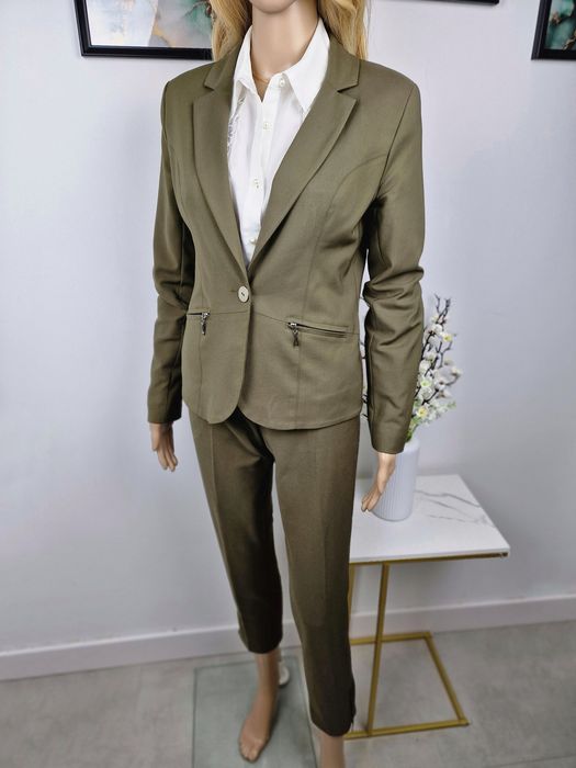 Garnitur damski ze spodniami khaki komplet 36/38 S/M bawełna 50%