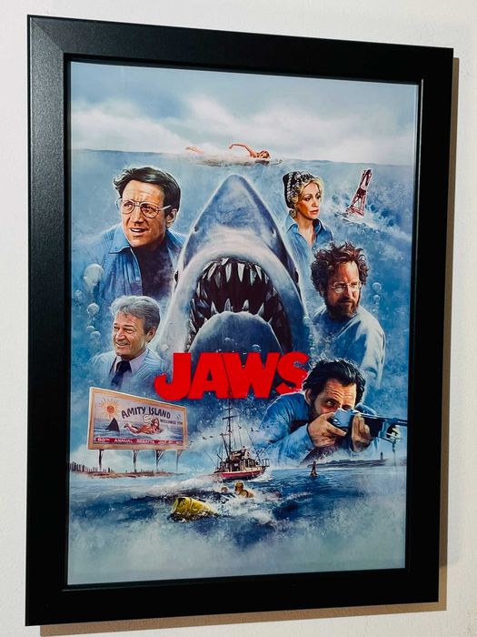 Plakat w ramce Szczęki  kultowe kino, kolekcjonerski