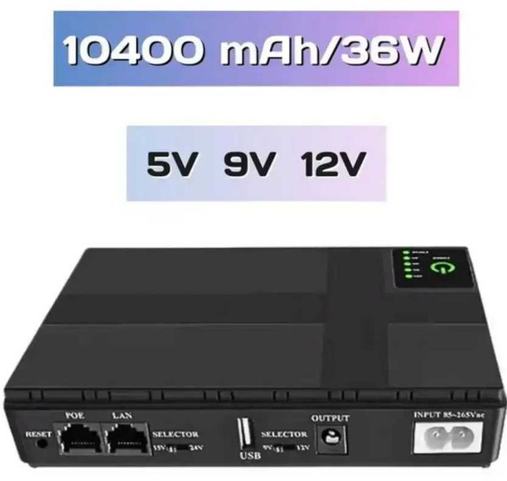 Бесперебойник для роутера UPS УПС 10400mah 5,9,12v