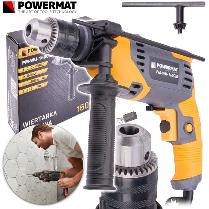 POWERMAT Mocna Wiertarka Udarowa 1600w 13mm Regulacja Udar PM0858