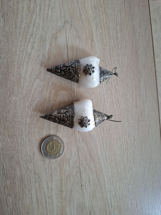 Ciekawe kolczyki muszle, muszla z metalem, duże, oryginalne