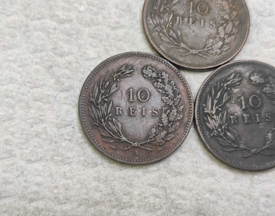 Conjunto Moedas de 10 Réis 1891, 1892 e 1892 A (Paris)