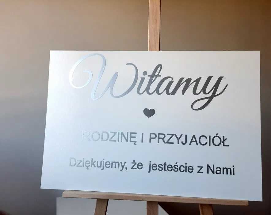 Tablica powitalna tablica ślubna Witamy srebrny napis