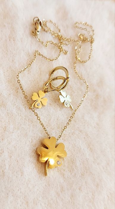 Komplet, koniczynka z cyrkonią