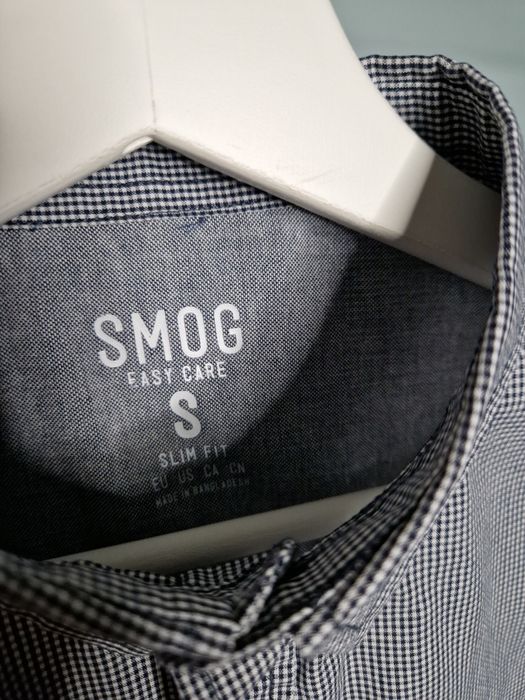 Szara koszula elegancka męska w kratę slim fit SMOG New Yorker