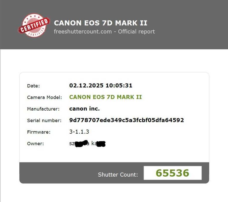 Canon 7d mark II Wi-fi W-E1, 7d mk2, przebieg 65536 zdjęć