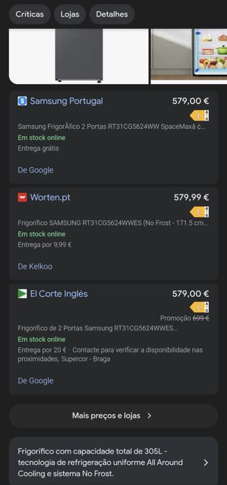 Frigorífico Samsung RT31CG5624WWES Novo