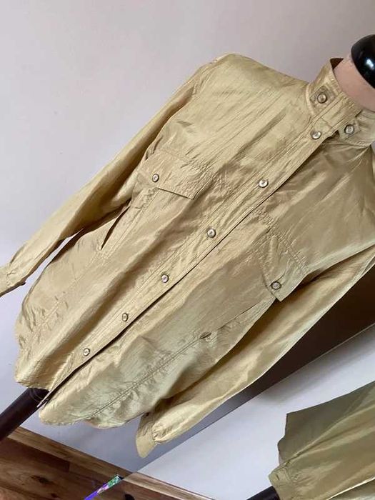 Jedwabna koszula oversize s m 36 38 zloty khaki kieszenie silk