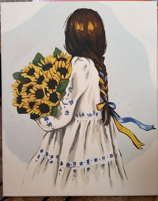 Картина по номерам «Дівчина із соняшниками». Вживане»