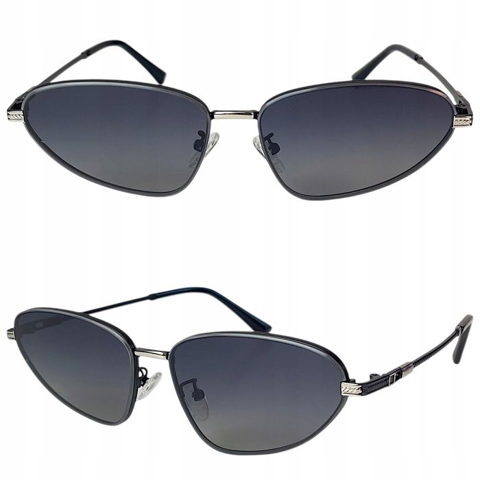 Okulary Przeciwsłoneczne Damskie Polaryzacyjne Kocie Metal Czarne UV 400