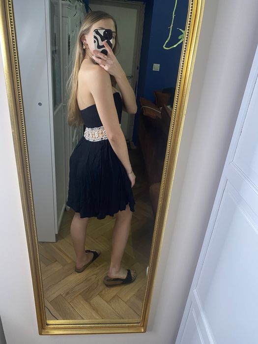 Sukienka krótka czarna z koronką 38 M S Rare London