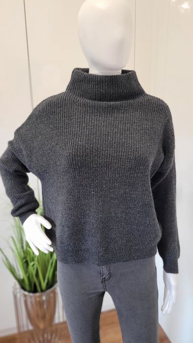 Sweter półgolf damski nietoperz antracyt ciemny szary S/M