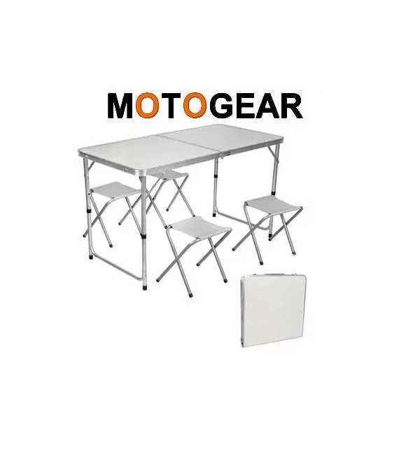 NOWY!! Składany stolik turystyczny + 4 krzesła walizka stół szary