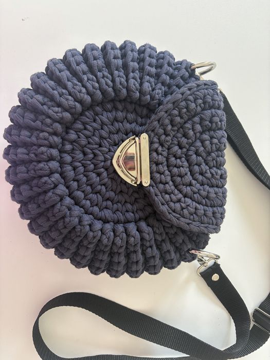 Handmade granatowa torba torebka oreo na pasku