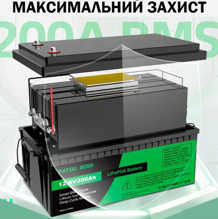 аккумулятор 200 Ah Datouboss LiFePO4 батарея 12.8 v литий-жел-фосф bms