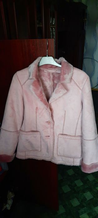 Розовая дубленка р.36/38