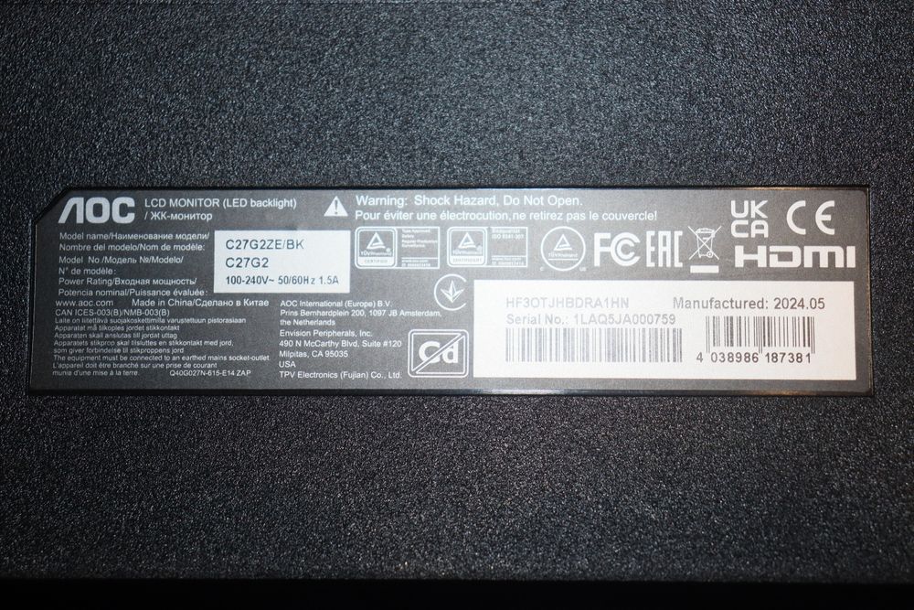 Monitor gaming curvo AOC 27" Full-HD 240Hz 1ms COMO NOVO