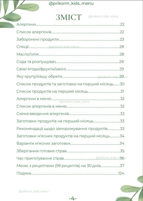 Книга меню для малюка 6 місяців
