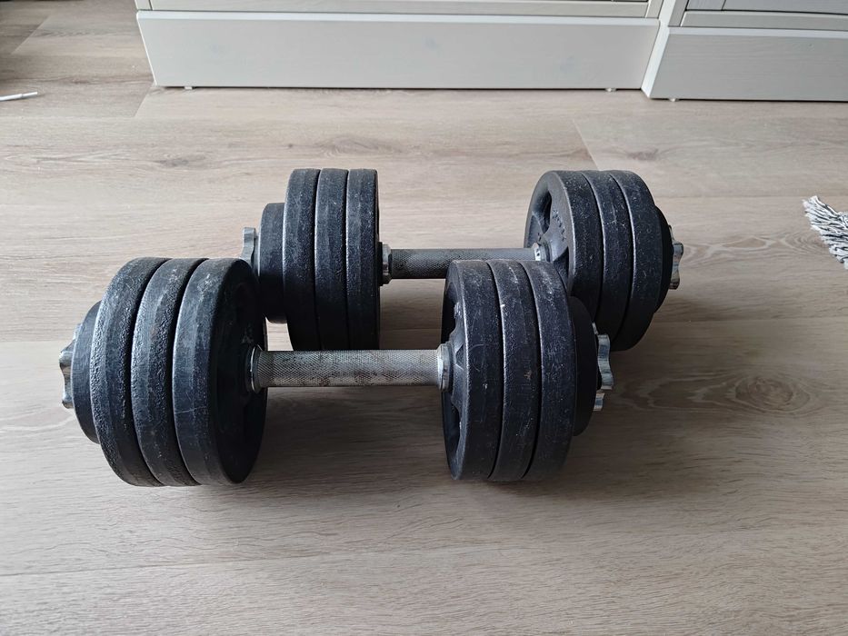 Dwa hantle 2 x 20 kg 40 kg  z regulowanym ciężarem żeliwnym Marbo Sport fi 28