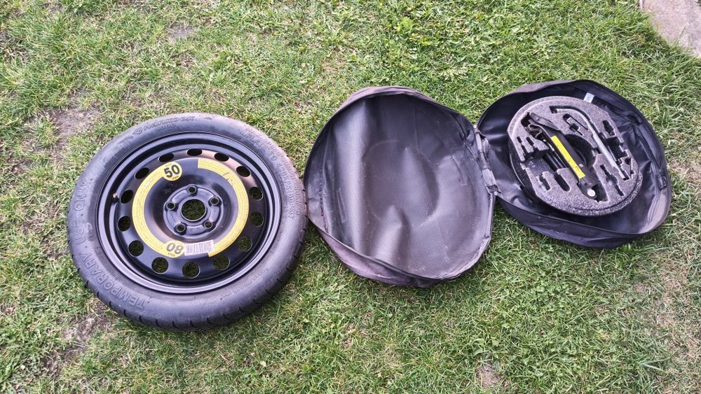 Koło dojazdowe dojazdówka zapasowe wąskie 125/70 R16 16 5x112 zestaw naprawczy lewarek klucz do kół VW Golf V 5 Audi A3 8P Leon II Jetta Touran