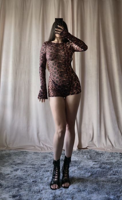 Комбінезон у сіточку  леопардовий для танців High Heels
