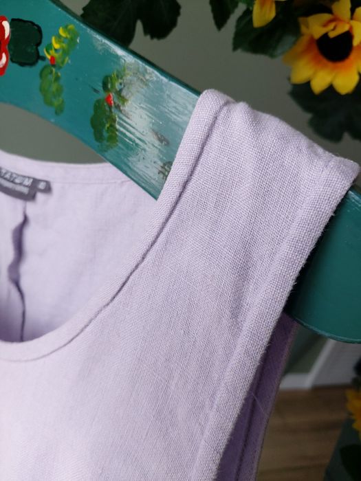 Damska liliowa tunika letnia lniana Tatuum z kieszeniami linen M / L