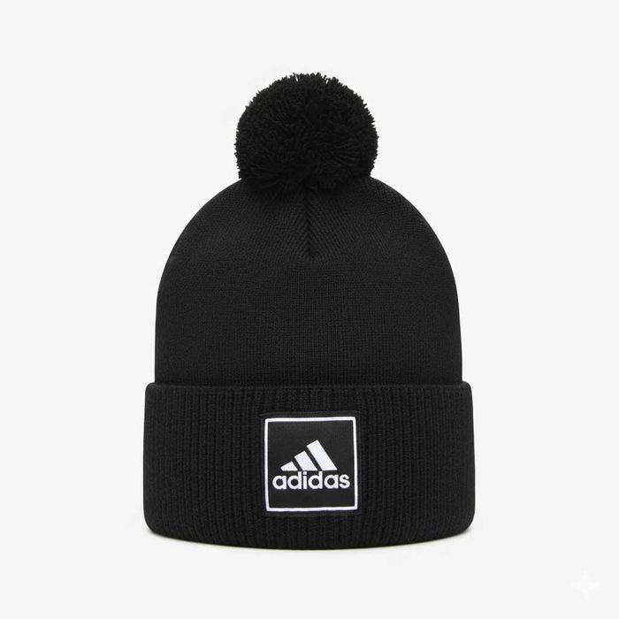 РАСПРОДАЖА 2ШТ! Новая шапка adidas черная с помпоном