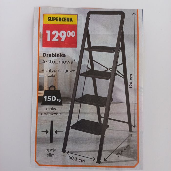 Drabina metalowa 4 stopnie stalowa mocna stabilna do 150 kg szerokie stopnie