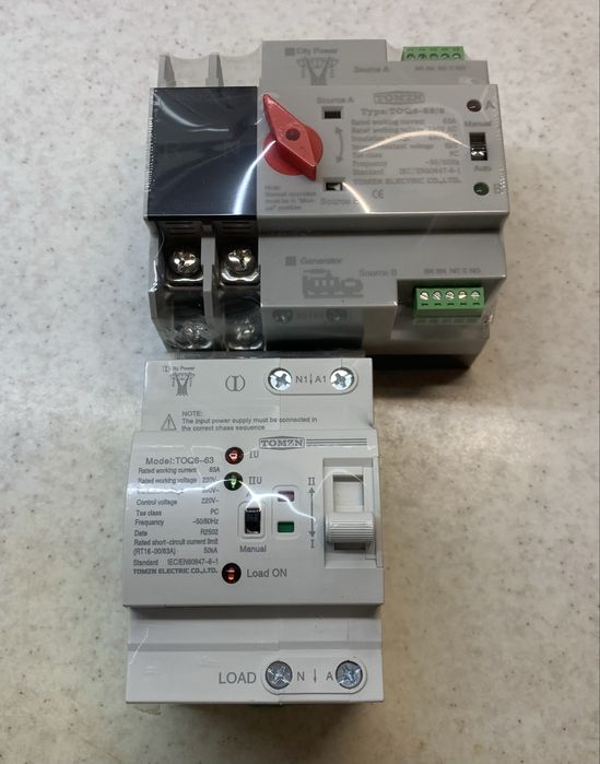 Автомат ввод резерва перемикач АВР 2P 63A фаз генератор 63а Tomzn